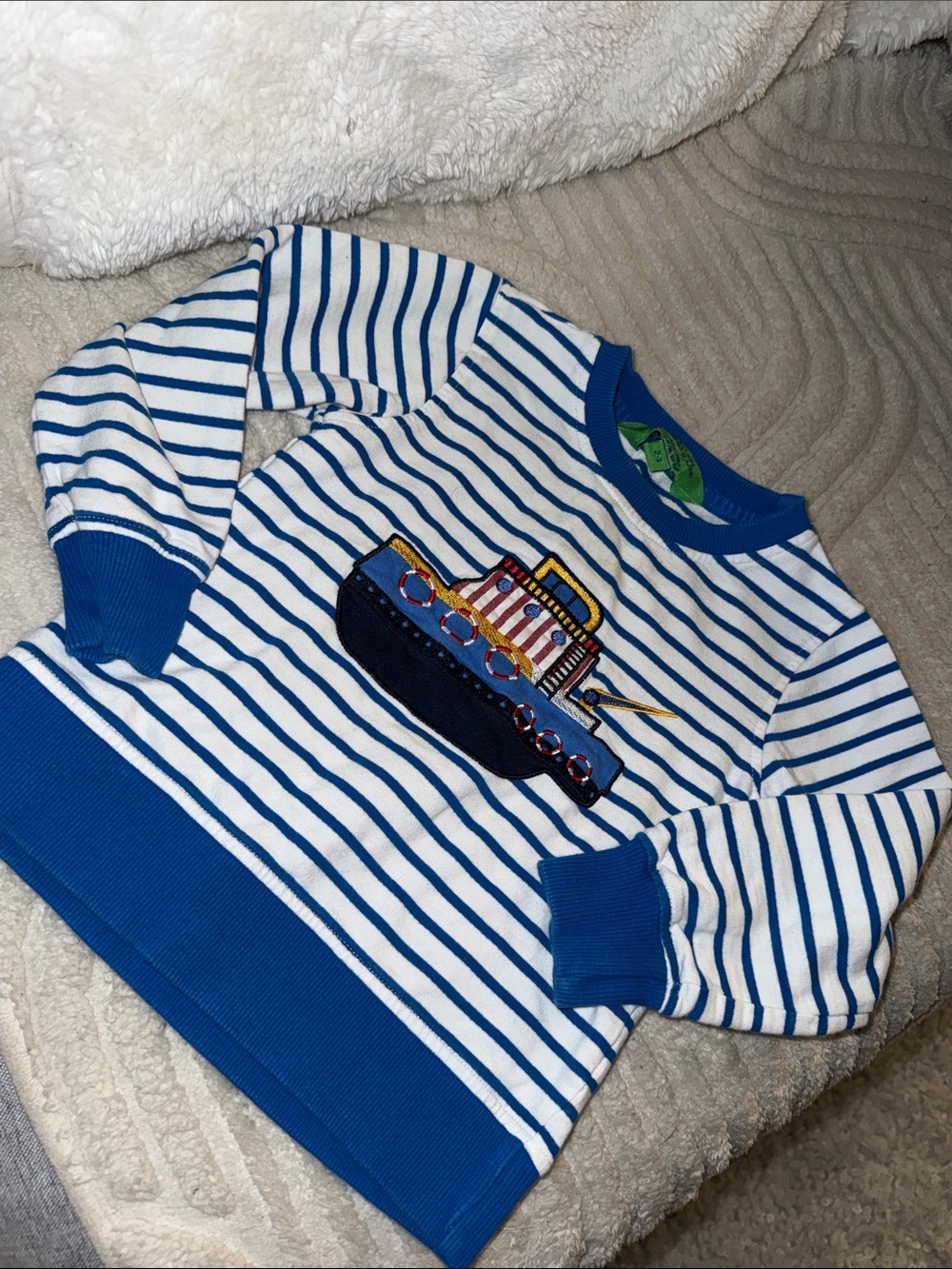 2-3T MEC VTG mountain Equipment Co-Op  Blue & White Striped Boat Sweatshirt